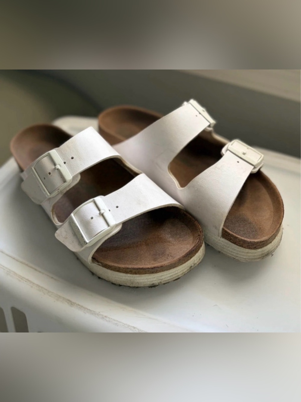 Papillo Birkenstock White Double-Buckle Slide Platform